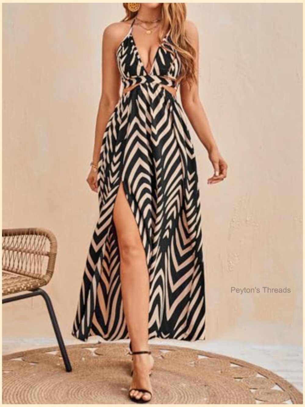 High Split Tie Backless Cut Out Halter Maxi Dress Boho - Picture 3 of 6